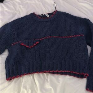 ZARA Navy Blue Sweater with Red Stitching